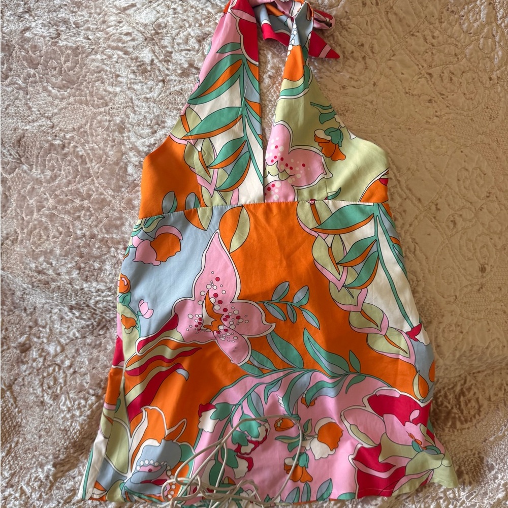 ZARA 70s Style Floral Halter Dress